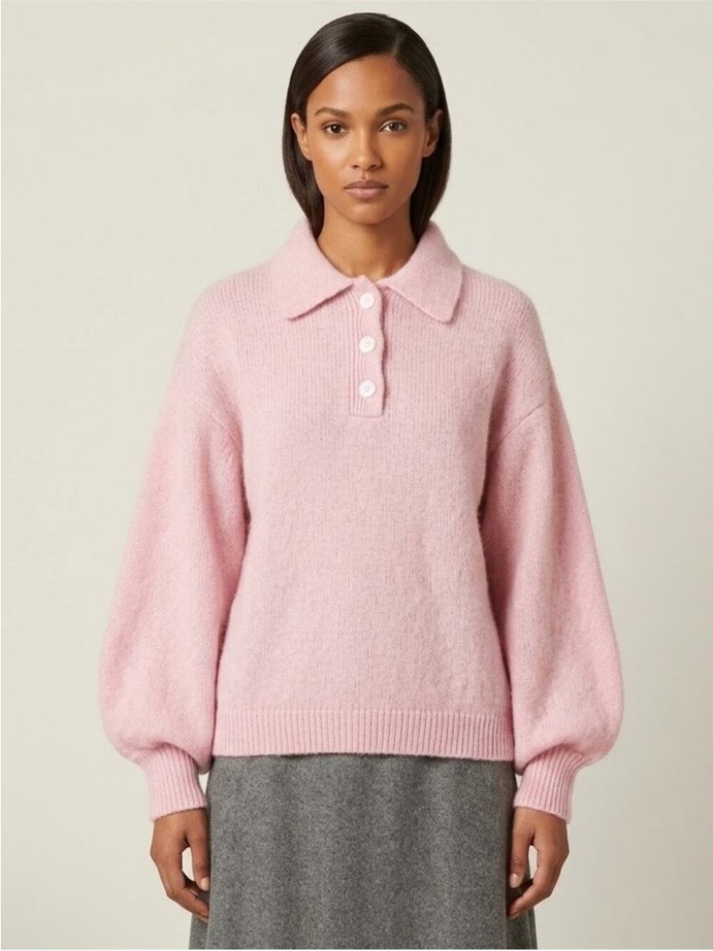 NEW I Love Mr. Mittens Giselle Balloon Polo Sweater Alpaca Baby Pink XS/S